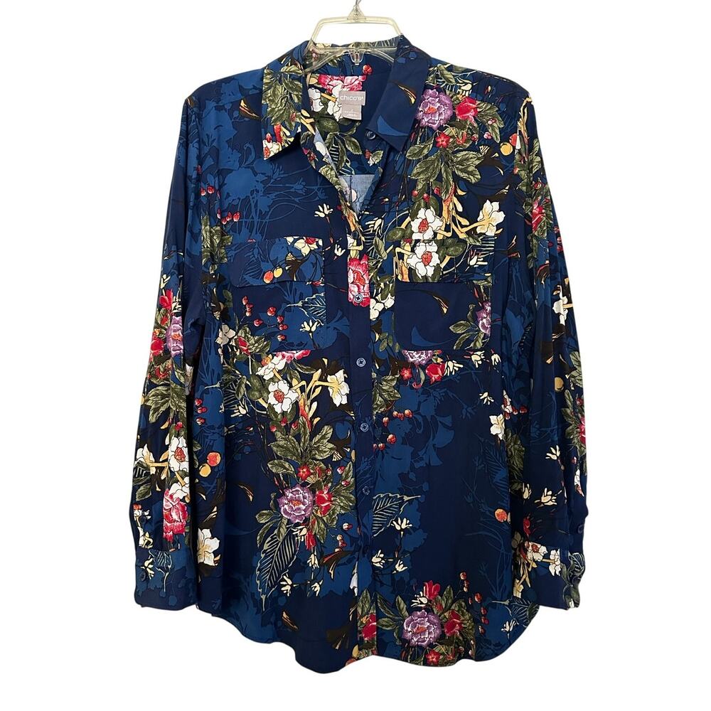 Chico's Easy Shirt in Nocturne navy size 2 - Picture 2 of 8